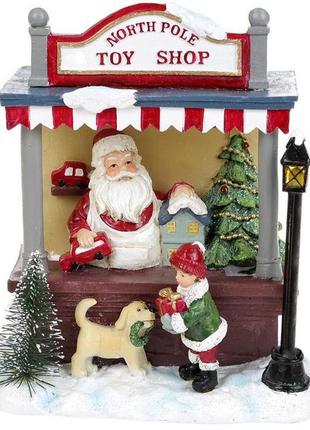 Новорічна композиція «north pole toy shop» з led підсвічуванням 15х10х17см daymart , полістоун