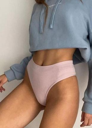 Базовые трусики высокие стринги бикини бесшовные в рубчик с эффектом утяжки ouno