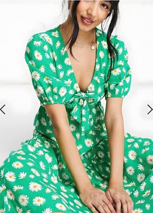Летнее платье asos influence, зеленая с ромашками