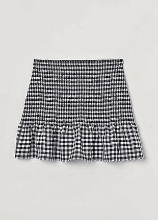 Черно-белая мини юбка в клетку от h&m, юбка-резинка в клетку