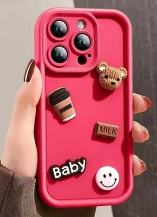 Силіконовий 3д чохол-накладка на телефон, чохол з ведмедиком 3d, чехол на iphone case 14, 12, 15pro max, 15