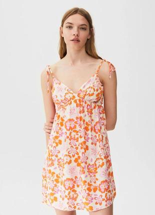 Сарафан з ретро квітковим принтом pull&bear 🌸 помаранчевий рожевий сарафан сукня...