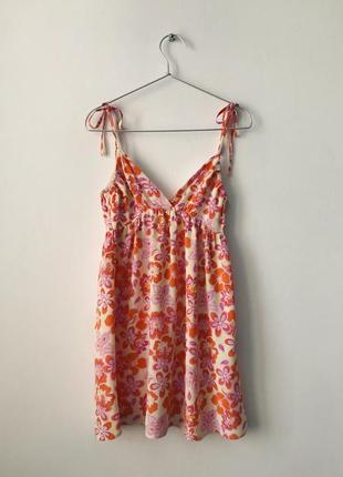Сарафан з ретро квітковим принтом pull&bear 🌸 помаранчевий рожевий сарафан сукня...