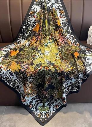 Платок с цветочным растительным принтом 90х90