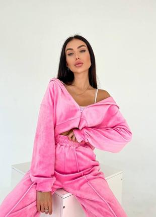 Костюм велюровый розовый черный беж малина велюровий костюм 4 кольори