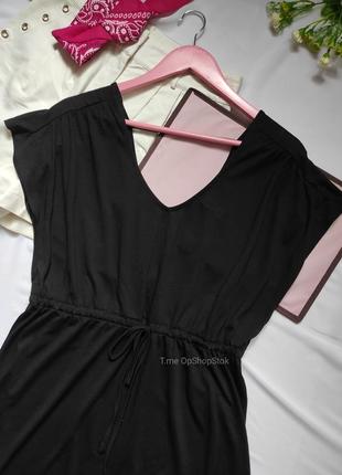 Жіноче легке плаття міні з короткими рукавами  з чорного трикотажу з v вирізом сукня коротка6 фото