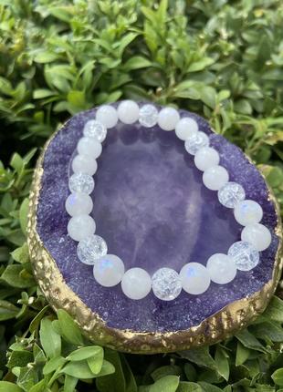 Лунный камень и сахарный кварц 8 мм браслет из натуральных камней