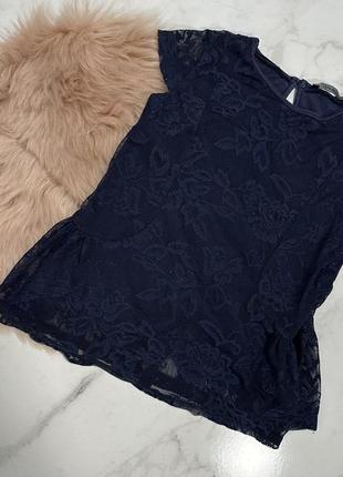 Стильная блуза george, синяя блуза, кружевная блуза