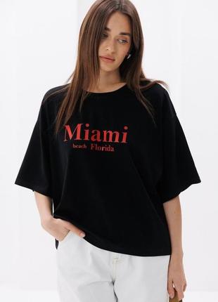 Футболка оверсайз черная с принтом miami