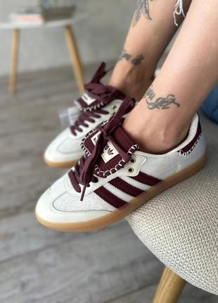 Женские кроссовки adidas samba x wales bonner white bordo