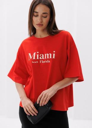 Женская футболка оверсайз светло-красная с принтом miami
