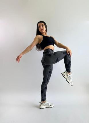 Лосини з подвійним пуш-ап чорні-сірі "мармур" жіночі для спорту еластичні з повітропроникної тканини push up2 фото