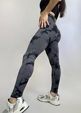 Лосини з подвійним пуш-ап чорні-сірі "мармур" жіночі для спорту еластичні з повітропроникної тканини push up5 фото