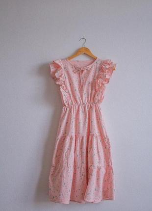 Платье сарафан розовый рюши ручной работы хлопок