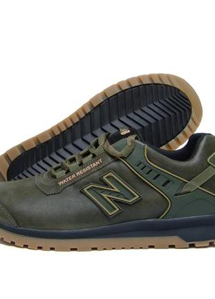 Чоловічі шкіряні демісезонні кросівки new balance олива