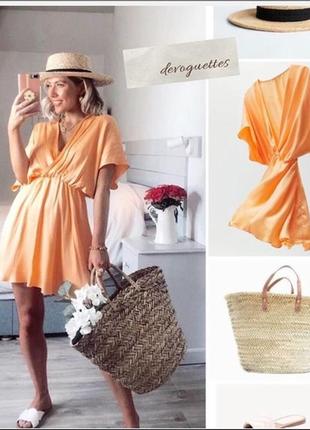 Сатиновое платье короткое свободное атласное платье сатин оранжевое мини zara