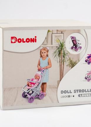 Коляска для куклы 0122/02 розовая/фиолетовая с шезлонгом в коробке долони, см. описание9 фото