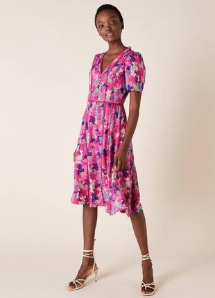 Яскрава натуральна сукня міді у квітковий принт №409/1