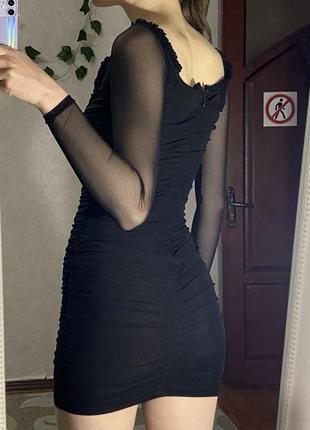 ❤️ чорна сукня ❤️ коротка на завʼязках з рукавами сітка7 фото
