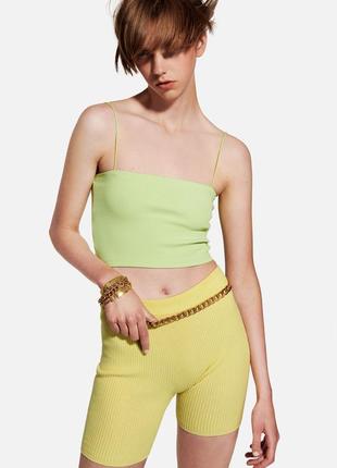 Салатовий топ zara та тонких бретельках, xs/s