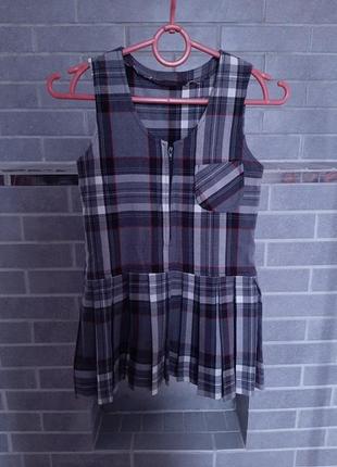 Детское школьное серое черное платье на молнии на молнии на молнии в клетку на девочку 7-8 лет, 7 лет, 8 лет❤ костюм школьницы, школьная форма