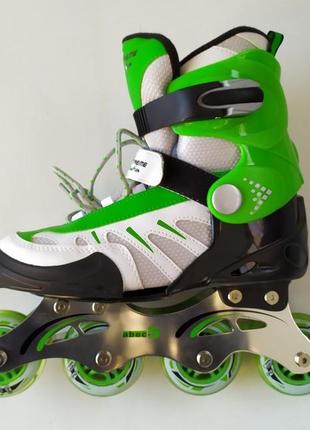 Ролики розсувні (35-38) метал рама шнурівка липучка кліпса роликові ковзани зелені4 фото