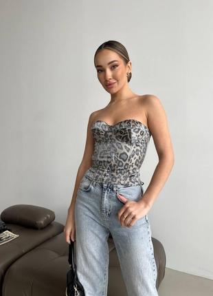 Корсет лео тваринний колір на завязках сірий коричневий леопард