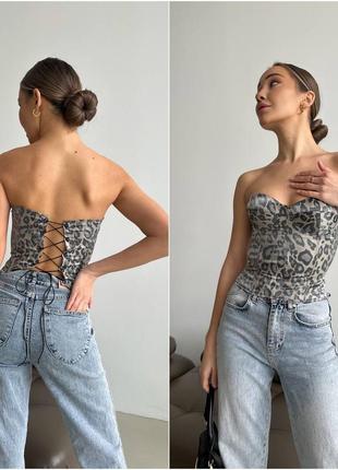 Корсет лео тваринний колір на завязках сірий коричневий леопард