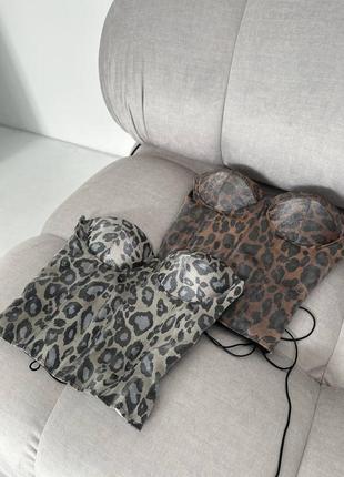 Корсет лео тваринний колір на завязках сірий коричневий леопард