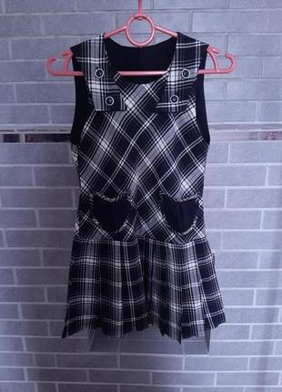 Детское школьное черное платье на пуговицах на пуговицах в клетку на девочку 10 лет❤ костюм школьницы, школьная форма