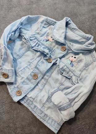 Джинсовая курточка-рубашка тонкая 6-9 мес
