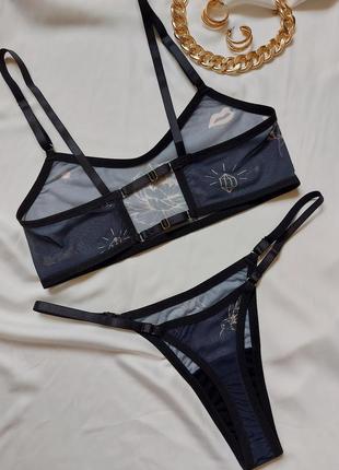 Топ та стрінги комплект білизни з сіточки тату