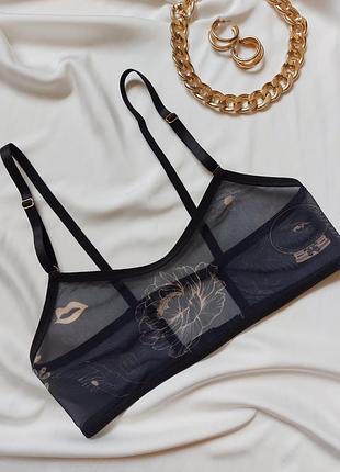 Топ та стрінги комплект білизни з сіточки тату