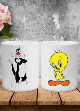 Парні чашки з принтом - сільвестр & твітті!