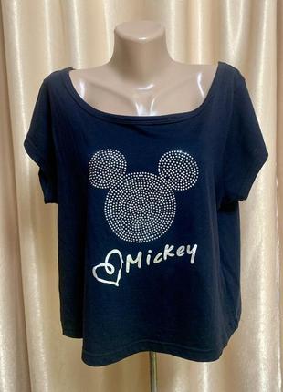 Укороченная футболка топ оверсайз disney george мики маус размер xl, евро 48/50 цвет черный стразы