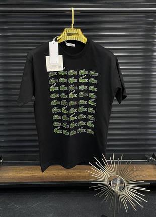 Мужская футболка lacoste на лето в черном цвете premium качества, стильная и удобная футболка на каждый день