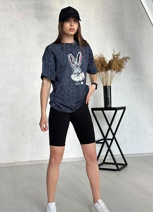 Трендовый женский костюм шорты (велосипедки) + футболка из тай дай "bunny "