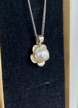 Новый оригинальный милый серебряный подвес кулон "цветок" с натуральной белой жемчужиной4 фото