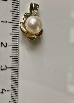Новый оригинальный милый серебряный подвес кулон "цветок" с натуральной белой жемчужиной8 фото
