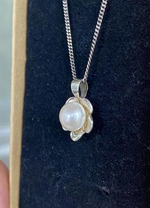 Новый оригинальный милый серебряный подвес кулон "цветок" с натуральной белой жемчужиной6 фото