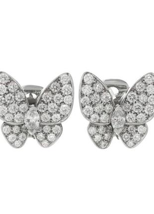 Серебряные серьги в стиле "van cleef  и  arpels" с фианитами