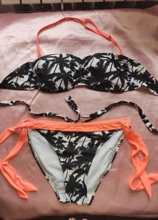 Купальник раздельный бандо с пальмовым принтом