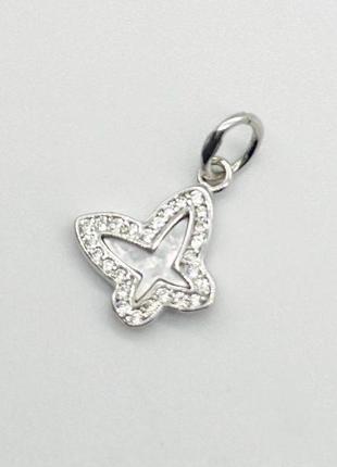 Серебряная подвеска в стиле "van cleef  и  arpels" со вставкой фианит/перламутр