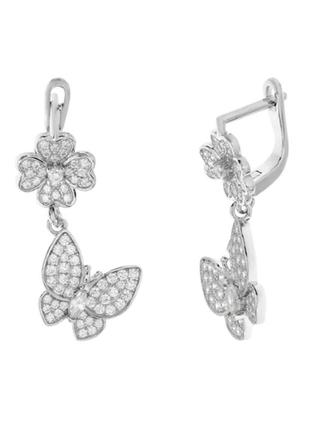 Серебряные серьги в стиле "van cleef  и  arpels" с фианитами