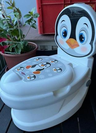 Обучающий музыкальный горшок унитаз со спинкой пингвин pilsan