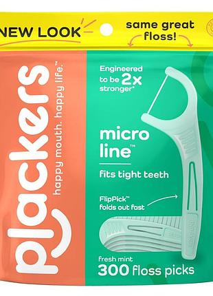 Удобные зубочистки c зубной нитью plackers micro mint, 300 шт.