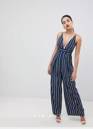 Брендовый комбинезон на бретелях широкие папаццо в полосу от asos