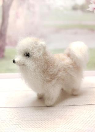 Игрушка собачка валяная, померанский шпиц, сувенир собака, щенок из шерсти