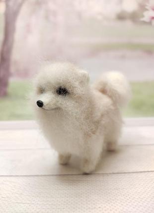 Игрушка собачка валяная, померанский шпиц, сувенир собака, щенок из шерсти