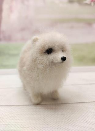 Игрушка собачка валяная, померанский шпиц, сувенир собака, щенок из шерсти